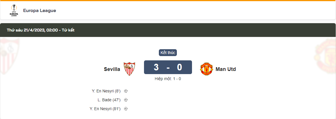 tỉ số man utd và sevilla