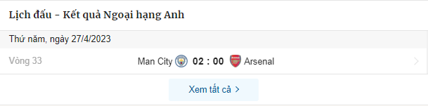 lịch thi đấu arsenal và man city 