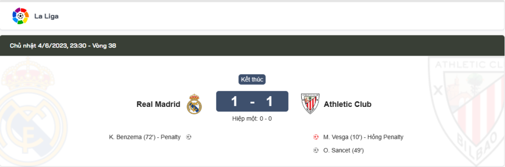 Real gỡ hòa 1-1 cho Real trong trận đấu với Bilbao