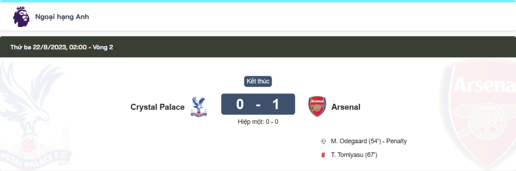 kết quả Arsenal vs Crystal Palace